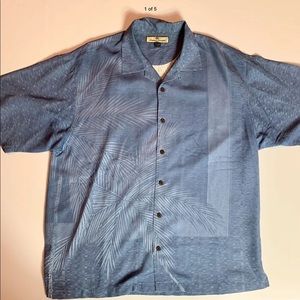 Tommy Bahama Floral Palms blue Silk Shirt